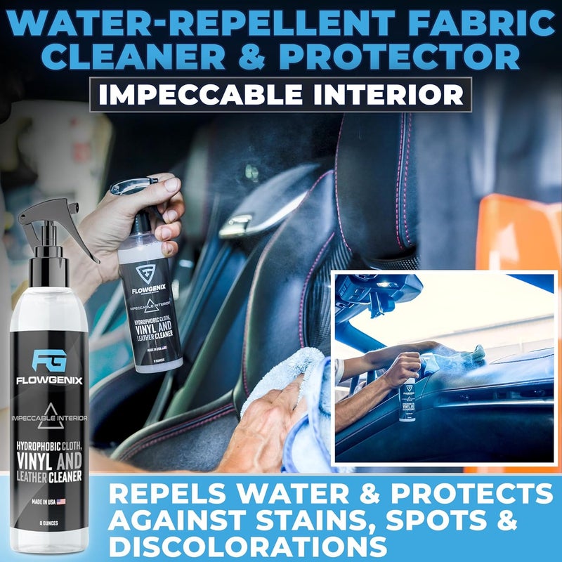 Flowgenix Grand Slam 3-Pack - Includes Tire Shine Gel (8oz), Car Scratch Remover (4oz), Water-Repellent Vinyl and Car Leather Protector (8oz), 2 Microfiber Towels - Image 5